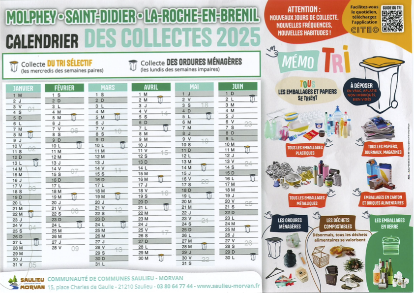 Calendrier des collectes du premier semestre 2025